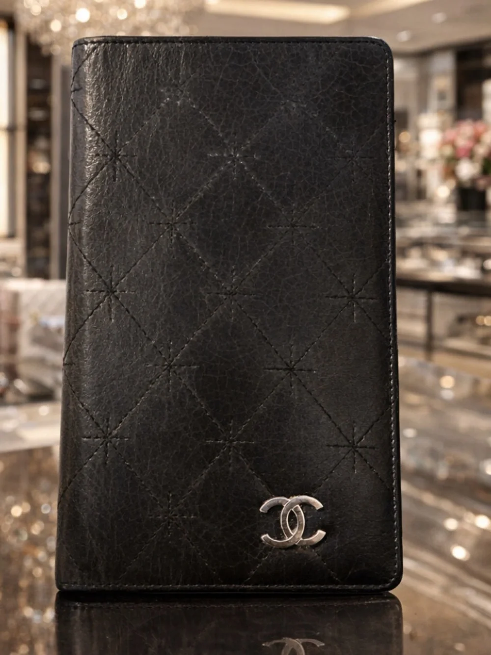Chanel Vintage Black Checkbook Lambskin Long Wallet - Picture 2 of 12